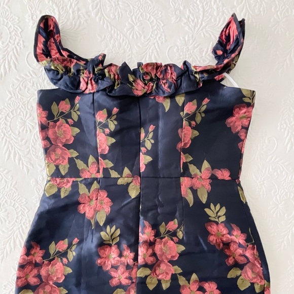 NWOT Lulus Pop the Bottle Navy Blue Floral Jacquard Ruffled Mini Dress XLarge - Picture 5 of 8